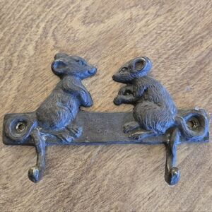 Vintage Cast Iron Mouse Mice Wall Hook